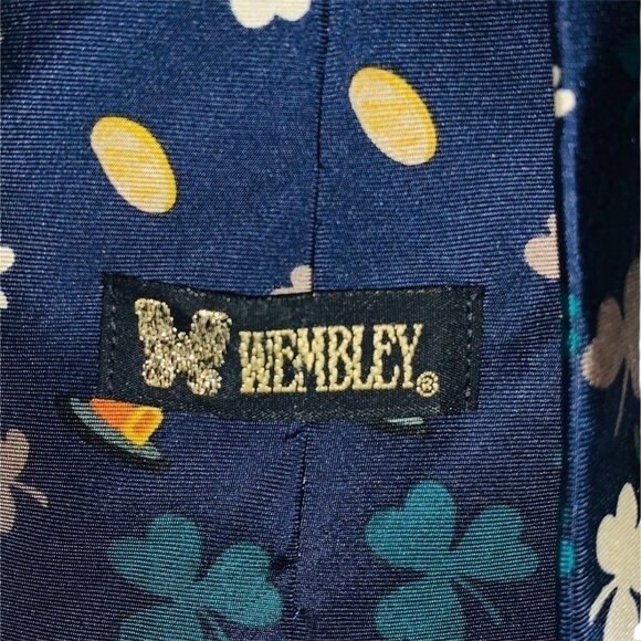 Wembley St. Patricks Day Navy Silk Tie With Shamrock & Gold Coin Design - Picture 4 of 5